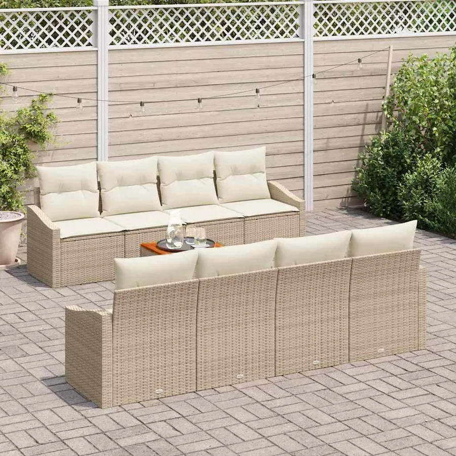 Ensemble de canapé de jardin 9 pcs Beige et crème polyrotin - 3