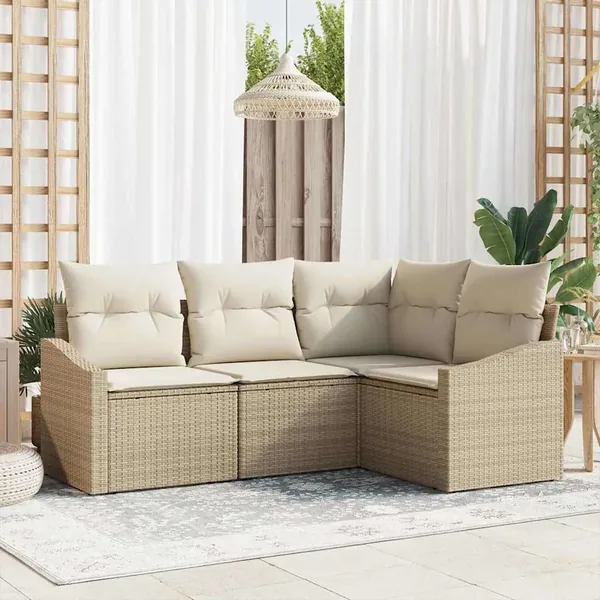 Ensemble de canapé de jardin 4 pcs Beige et blanc polyrotin