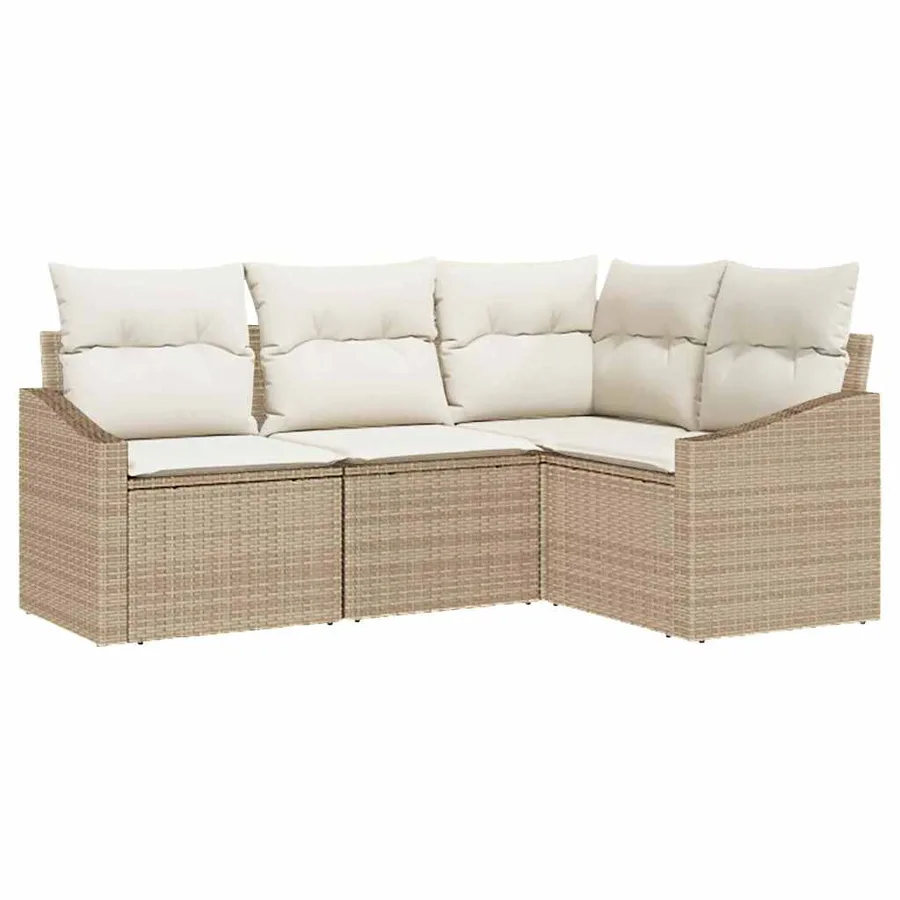 Ensemble de canapé de jardin 4 pcs Beige et blanc polyrotin - 2