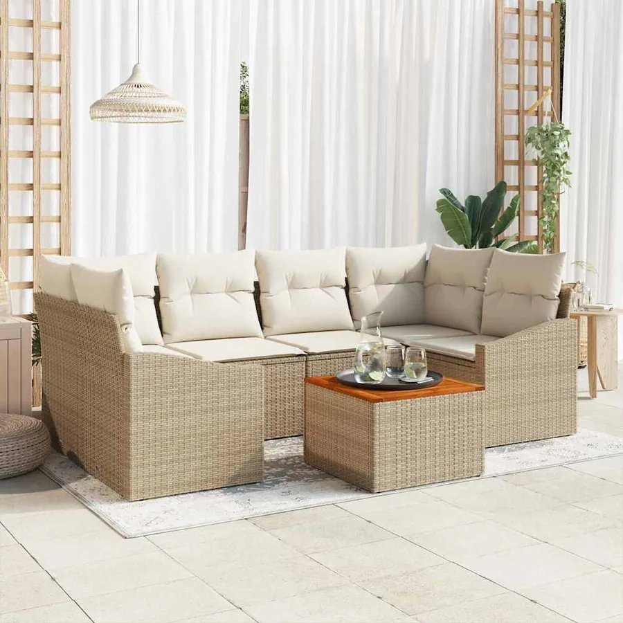 Ensemble de canapé de jardin 7 pcs Beige et crème polyrotin