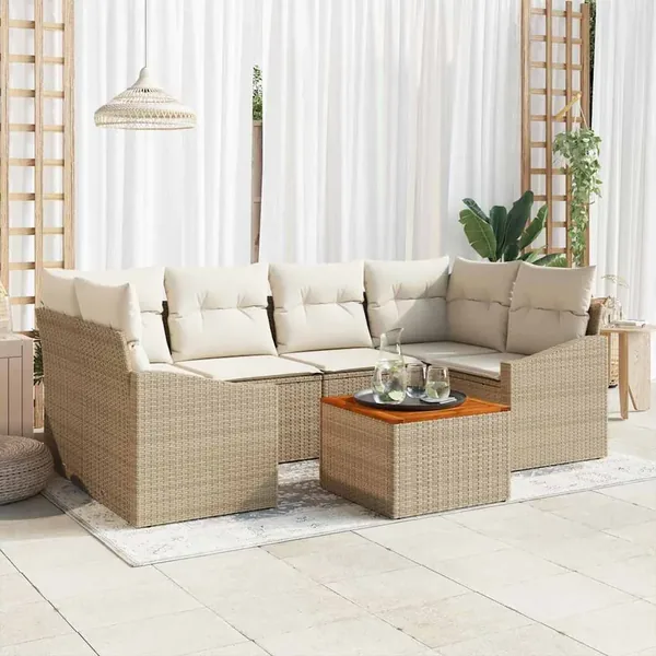 Ensemble de canapé de jardin 7 pcs Beige et crème polyrotin
