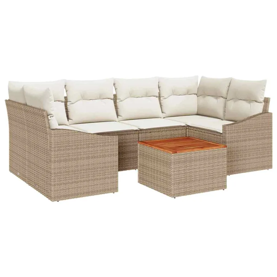 Ensemble de canapé de jardin 7 pcs Beige et crème polyrotin - 2