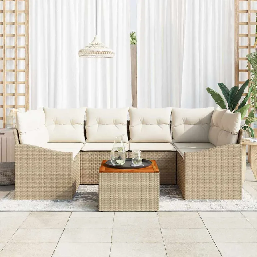 Ensemble de canapé de jardin 7 pcs Beige et crème polyrotin - 3