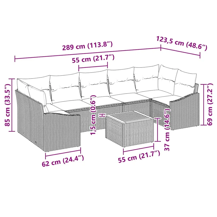 Ensemble de canapé de jardin 8 pcs Beige et crème polyrotin - 13