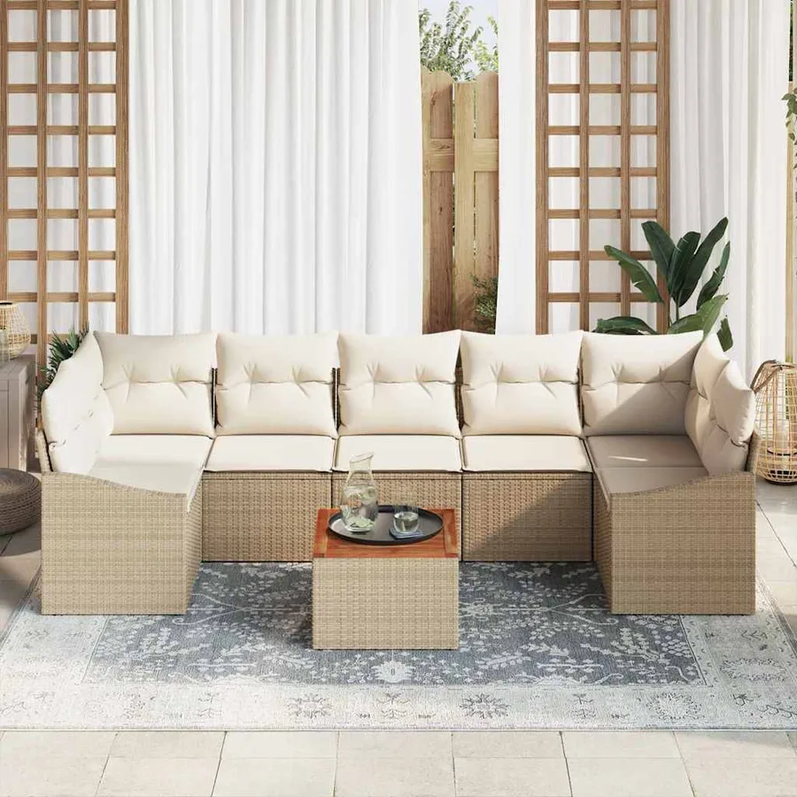 Ensemble de canapé de jardin 8 pcs Beige et crème polyrotin - 3