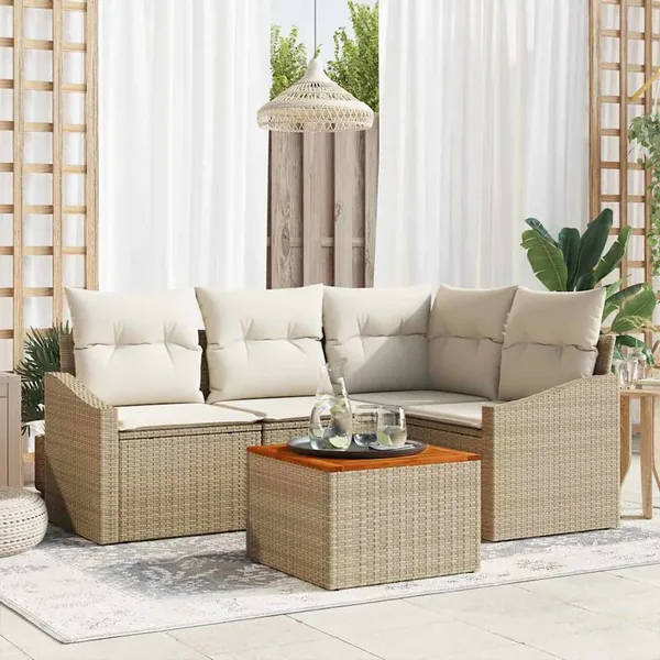 Ensemble de canapé de jardin 5 pcs Beige et crème polyrotin