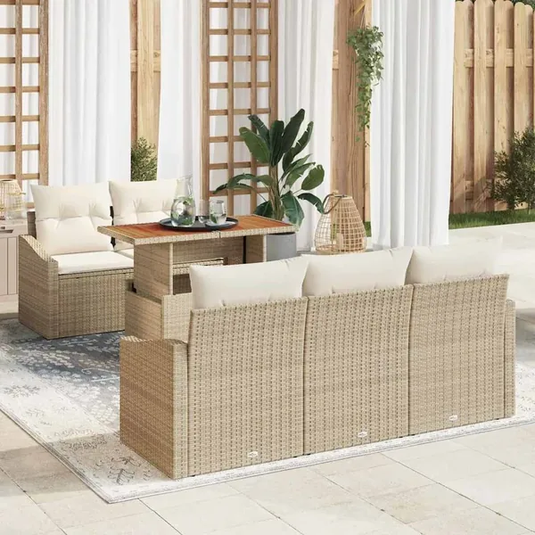 Ensemble de canapé de jardin 6 pcs Beige Poly rotin