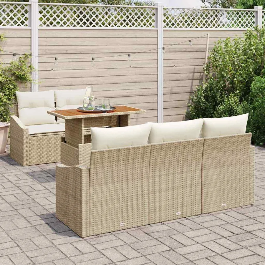 Ensemble de canapé de jardin 6 pcs Beige Poly rotin - 3