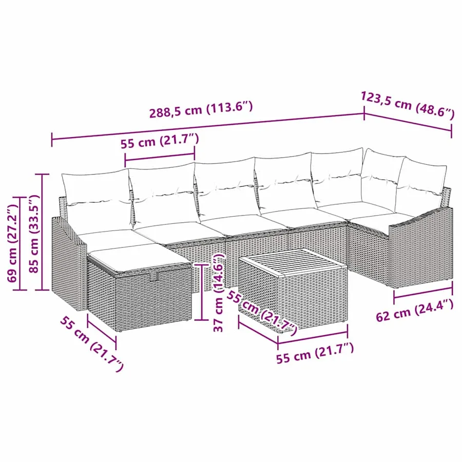 Ensemble de canapé de jardin 8 pcs Beige Poly rotin - 15
