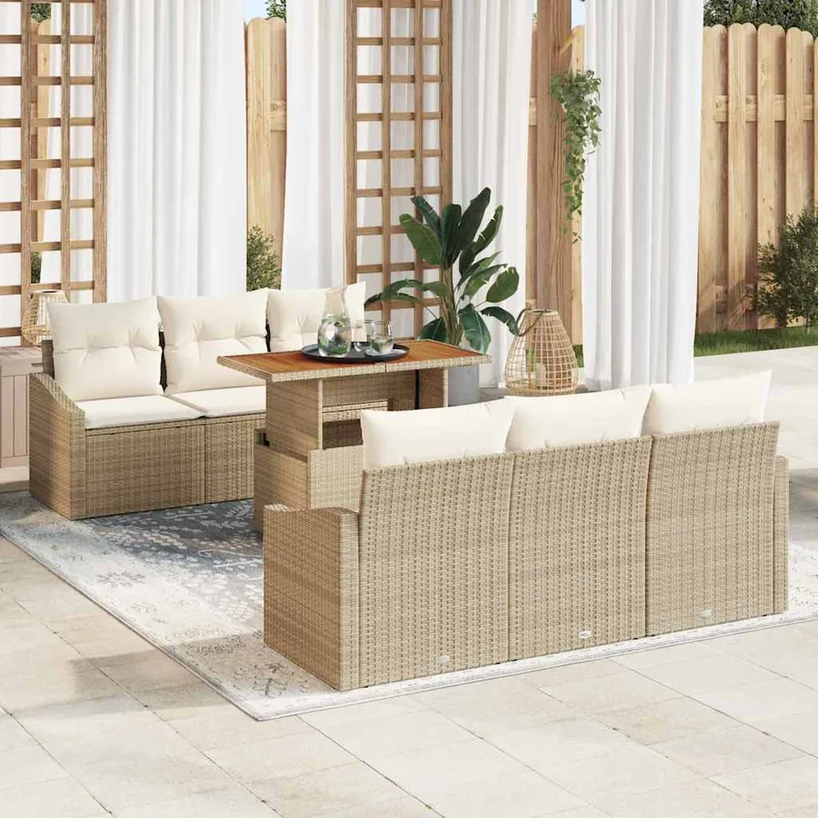 Ensemble de canapé de jardin 7 pcs Beige Poly rotin
