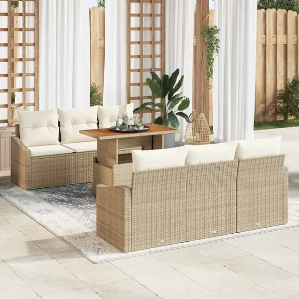 Ensemble de canapé de jardin 7 pcs Beige Poly rotin