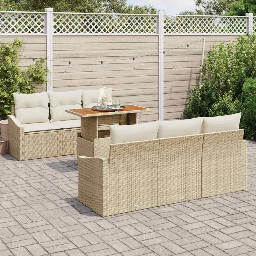 Ensemble de canapé de jardin 7 pcs Beige Poly rotin - 3