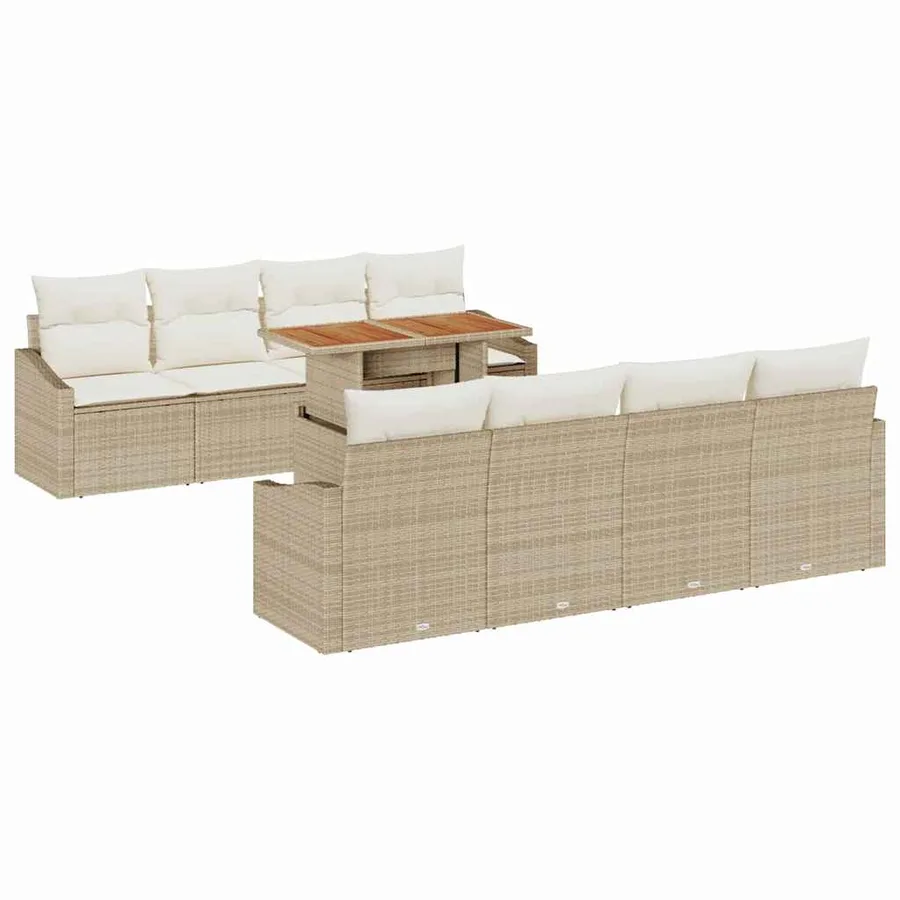 Ensemble de canapé de jardin 9 pcs Beige Poly rotin - 2