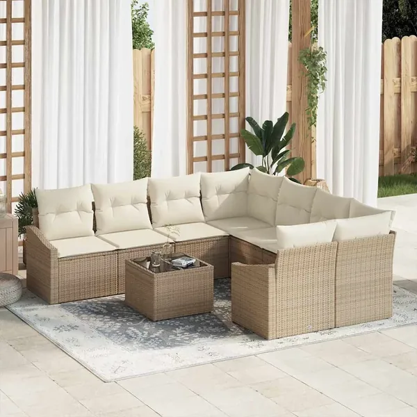 Ensemble de Canapés avec coussin 9 pcs Beige et crème polyrotin