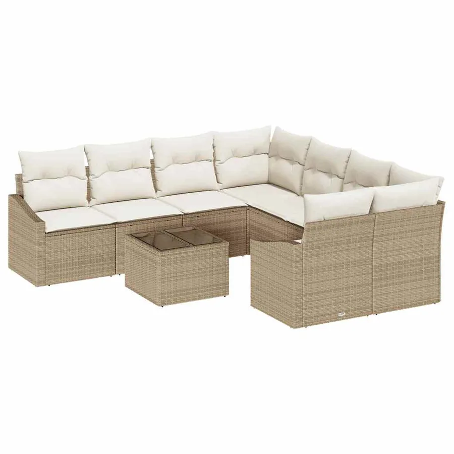 Ensemble de Canapés avec coussin 9 pcs Beige et crème polyrotin - 2