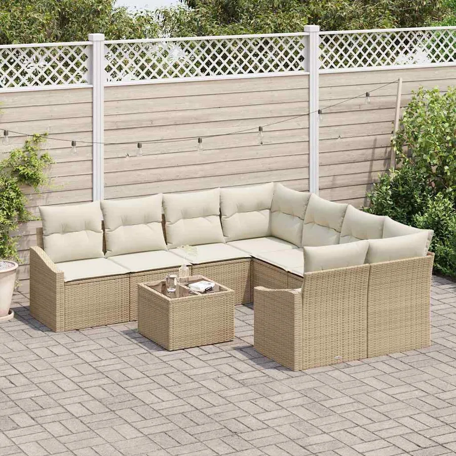 Ensemble de Canapés avec coussin 9 pcs Beige et crème polyrotin - 3