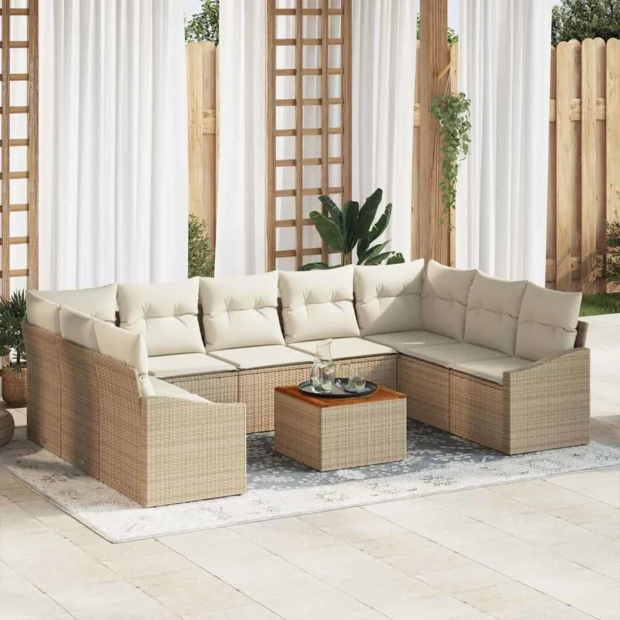 Ensemble de canapé de jardin 10 pcs Beige et crème polyrotin