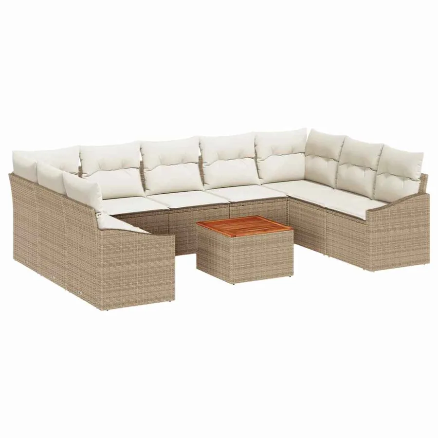 Ensemble de canapé de jardin 10 pcs Beige et crème polyrotin - 2