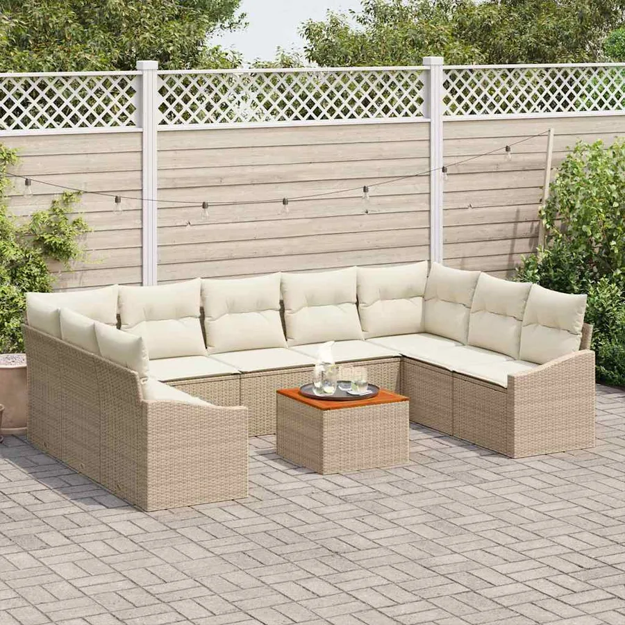Ensemble de canapé de jardin 10 pcs Beige et crème polyrotin - 3