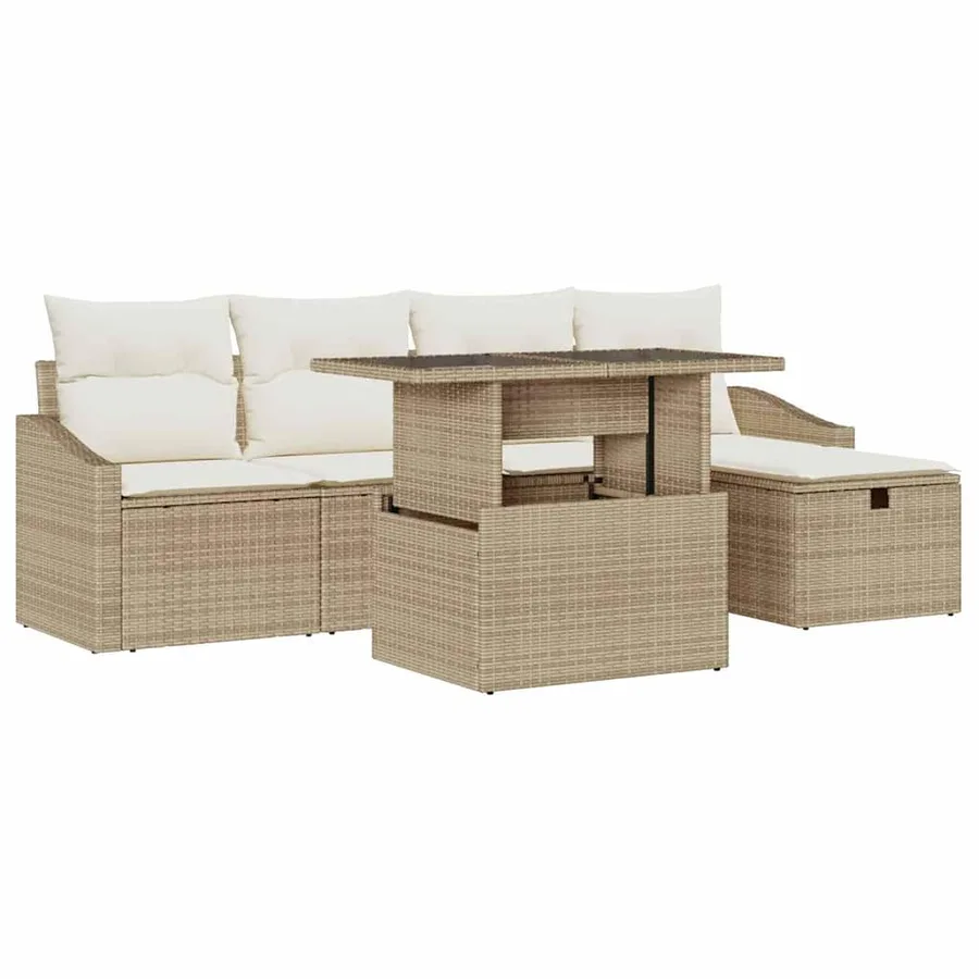 Ensemble de canapé de jardin avec coussin 6 pcs Beige polyrotin - 2
