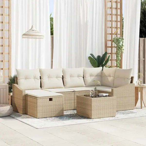 Ensemble de Canapés avec coussin 6 pcs polyrotin