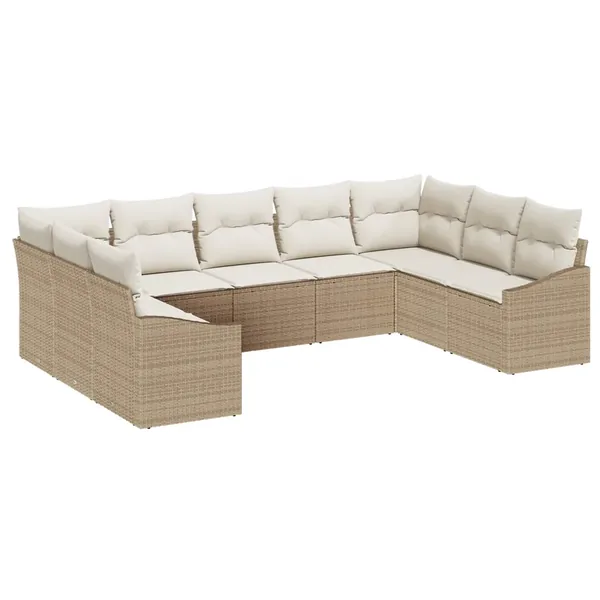 Ensemble de canapé de jardin 9 pcs Beige et crème polyrotin
