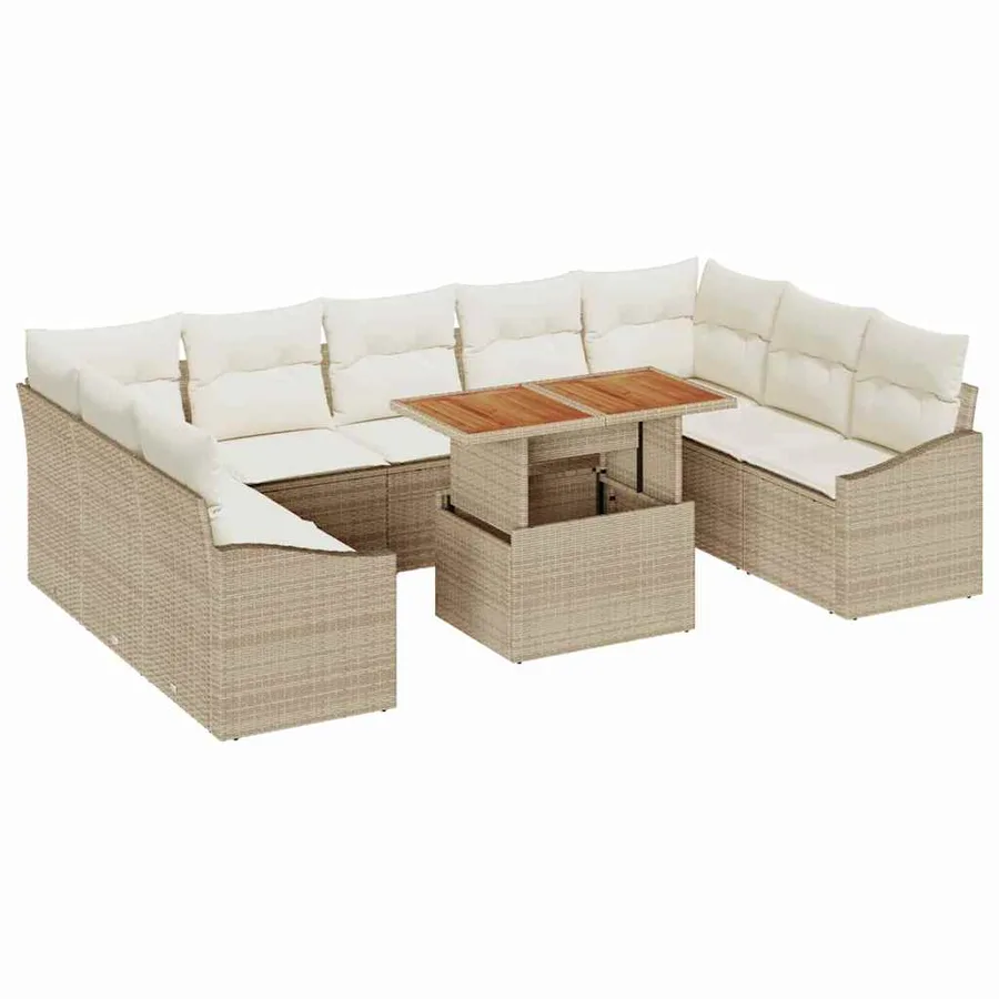 Ensemble de canapé de jardin 10 pcs Beige Poly rotin - 2
