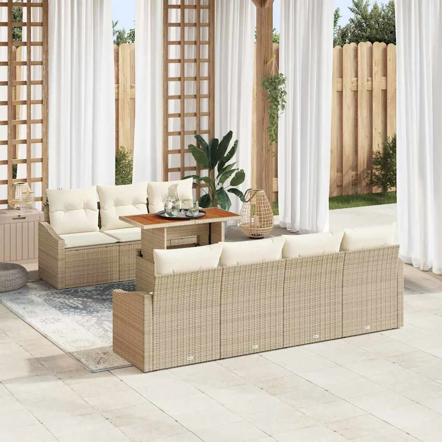 Ensemble de canapé de jardin 8 pcs Beige Poly rotin