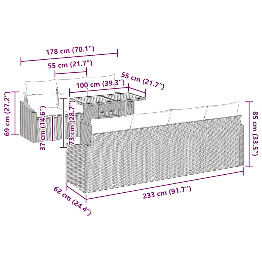 Ensemble de canapé de jardin 8 pcs Beige Poly rotin - 13