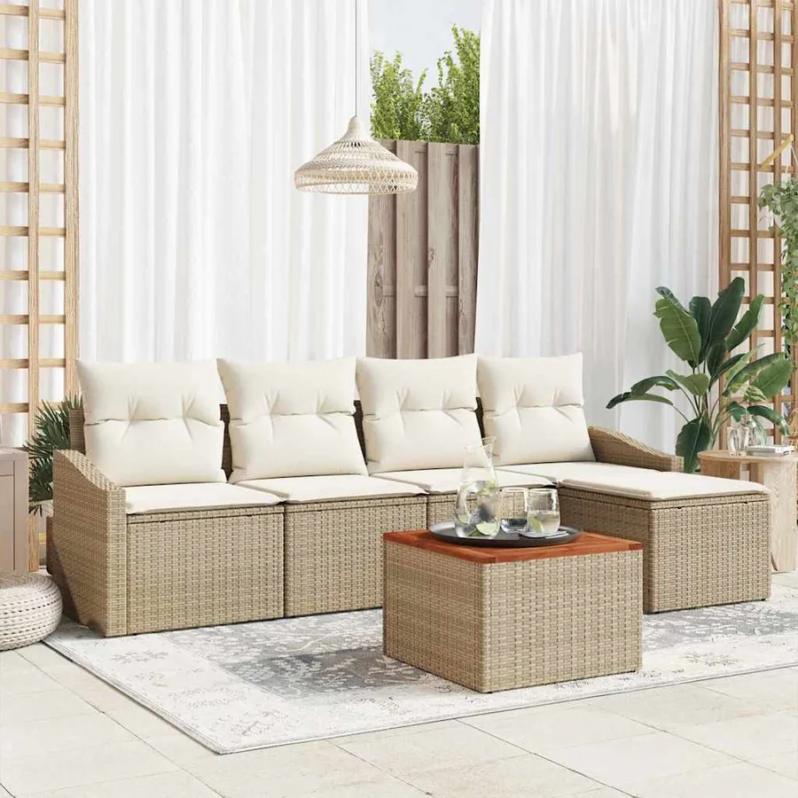 Ensemble de canapé de jardin 6 pcs Beige et crème polyrotin