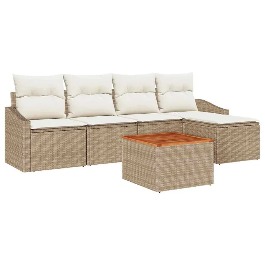 Ensemble de canapé de jardin 6 pcs Beige et crème polyrotin - 2