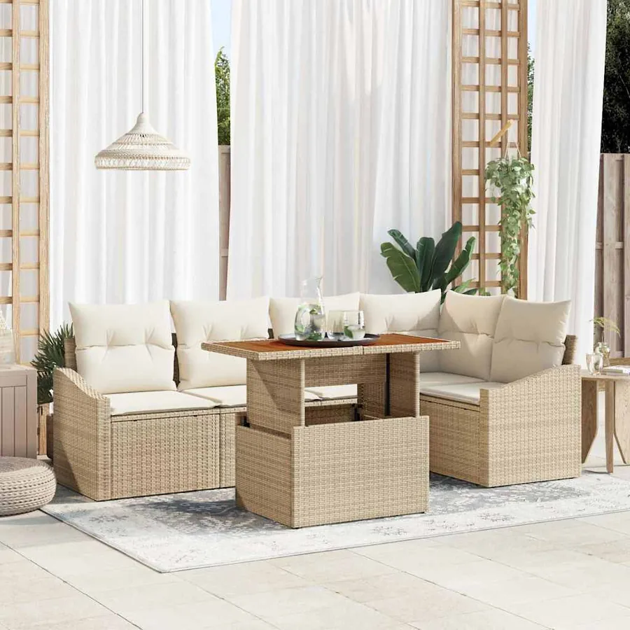 Ensemble de canapé de jardin 6 pcs Beige Poly rotin