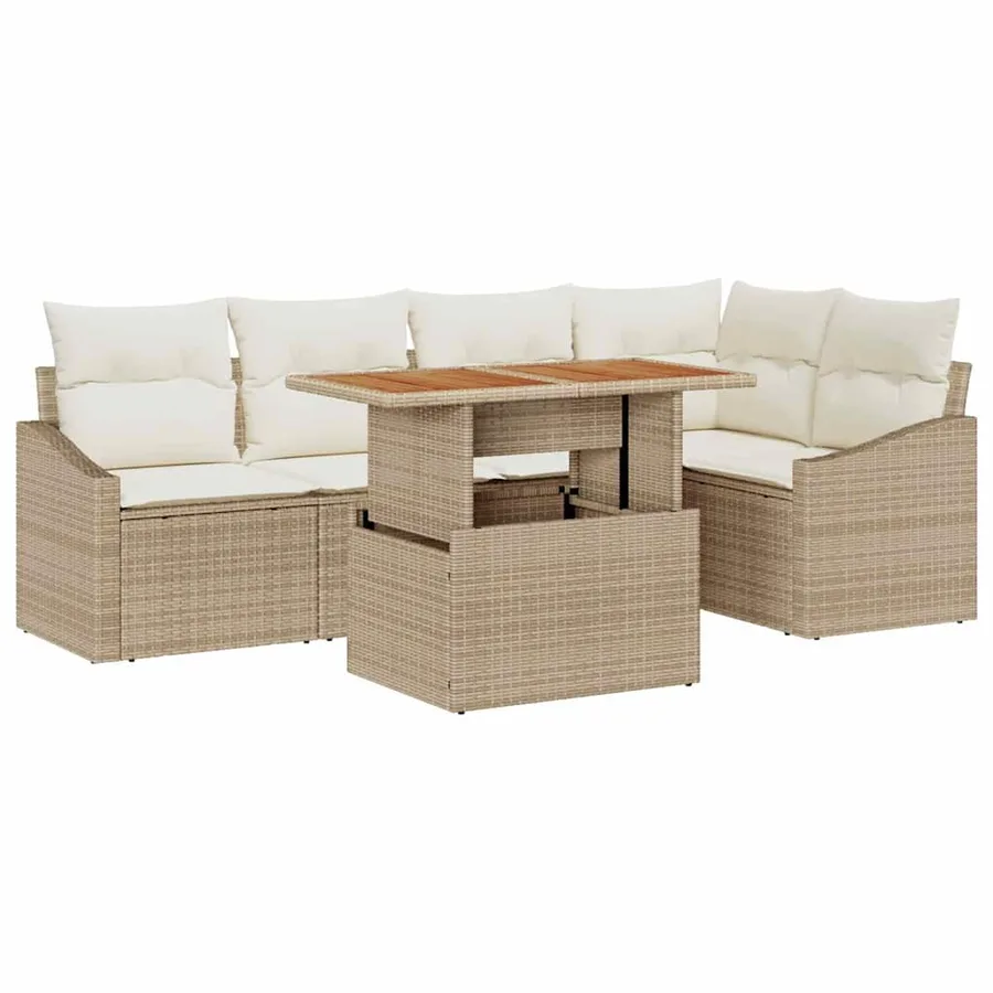 Ensemble de canapé de jardin 6 pcs Beige Poly rotin - 2