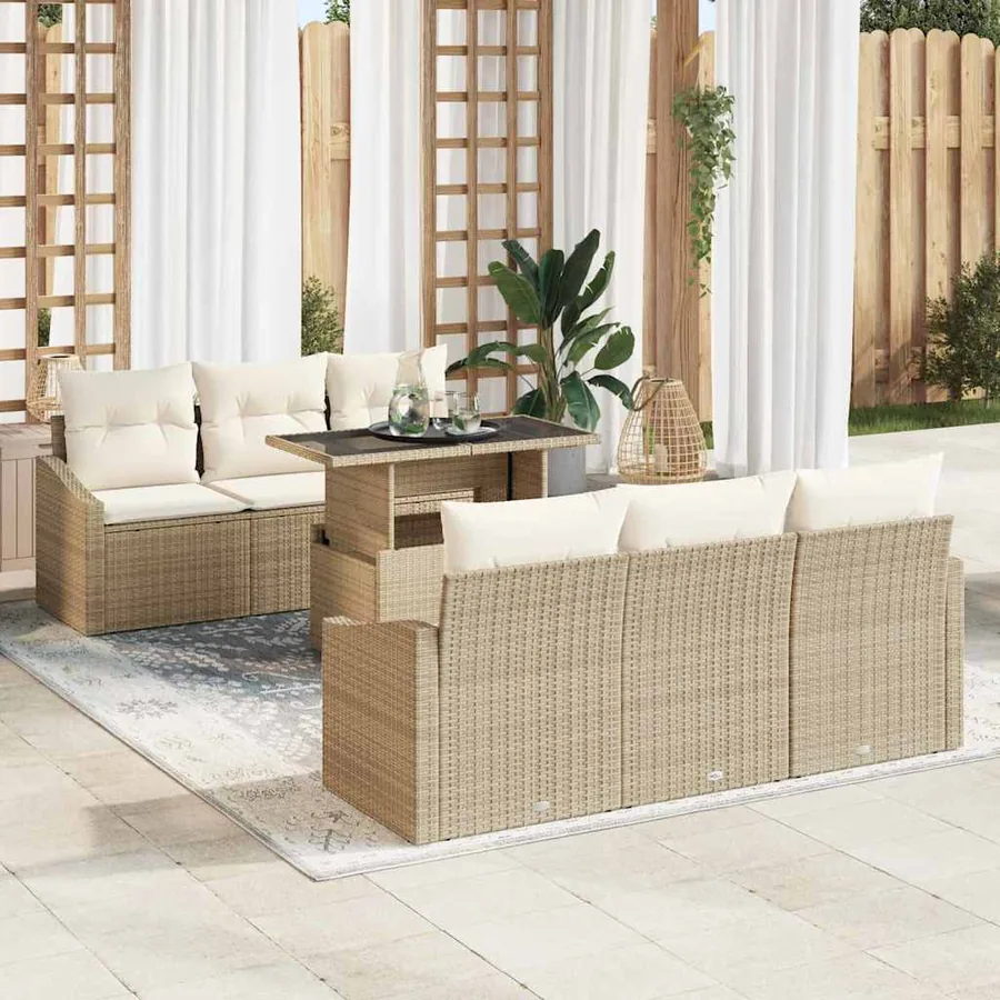 Ensemble de canapé de jardin 7 pcs Beige Poly rotin