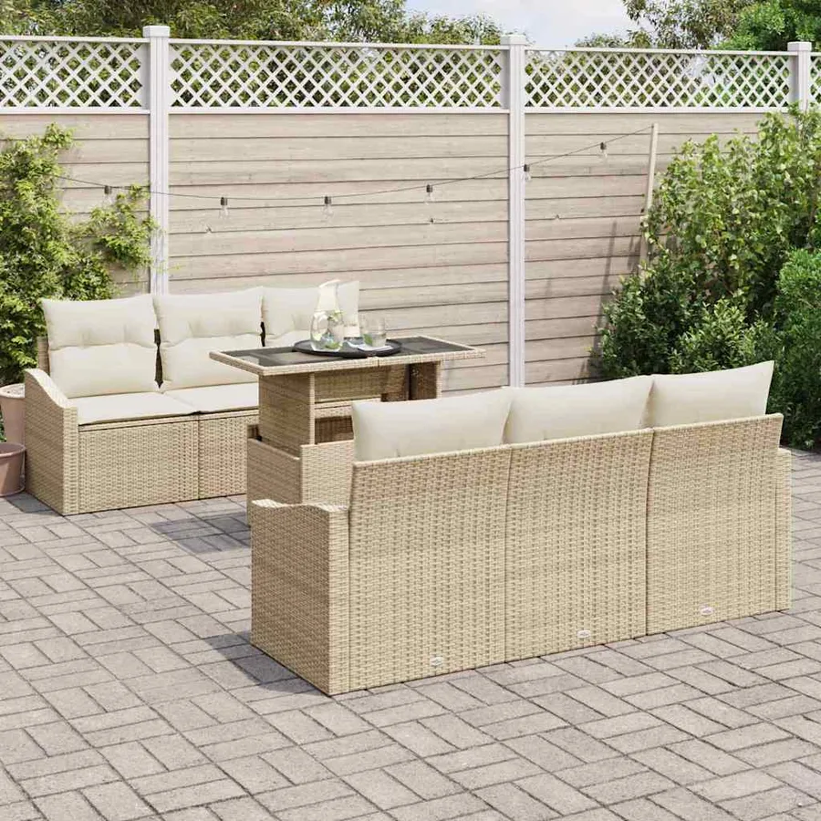 Ensemble de canapé de jardin 7 pcs Beige Poly rotin - 3