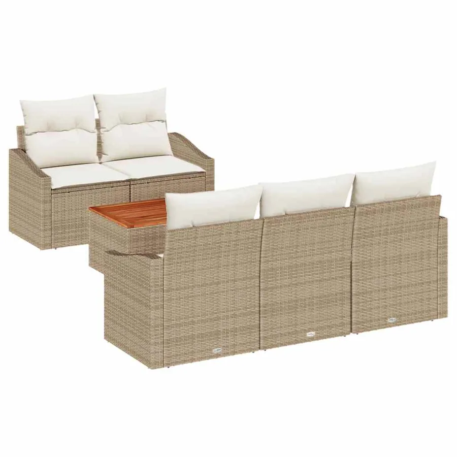 Ensemble de canapé de jardin 6 pcs Beige et crème polyrotin - 2