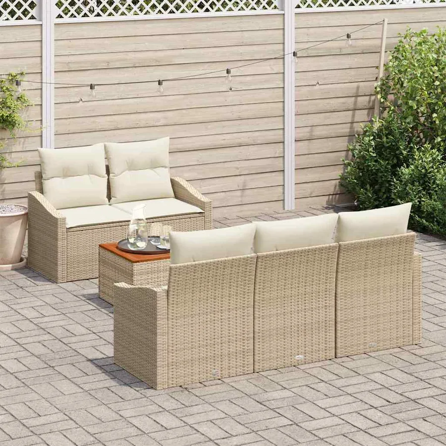 Ensemble de canapé de jardin 6 pcs Beige et crème polyrotin - 3