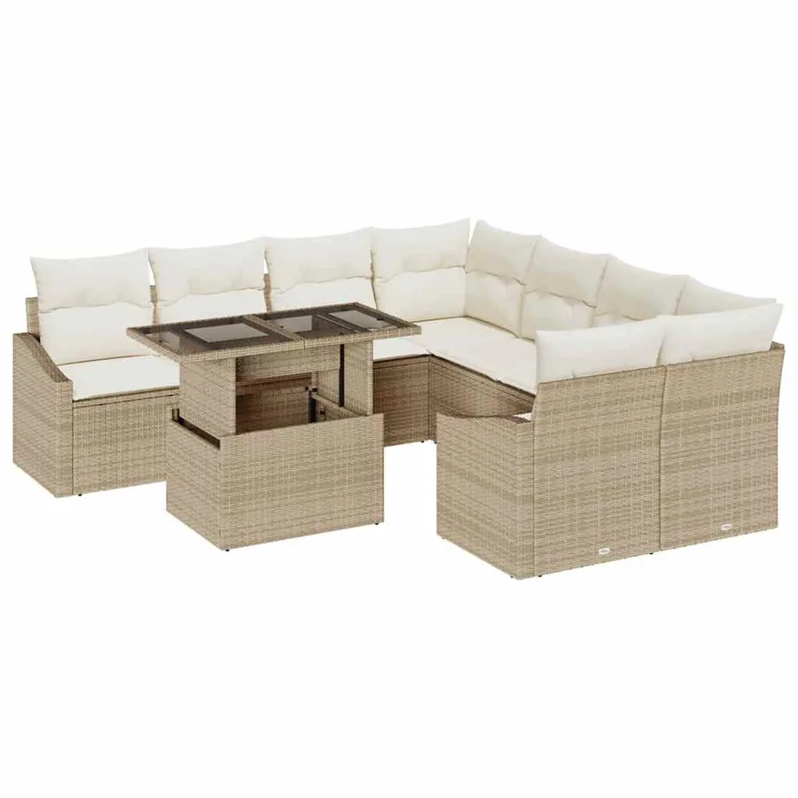 Ensemble de canapé de jardin 9 pcs Beige Poly rotin - 2