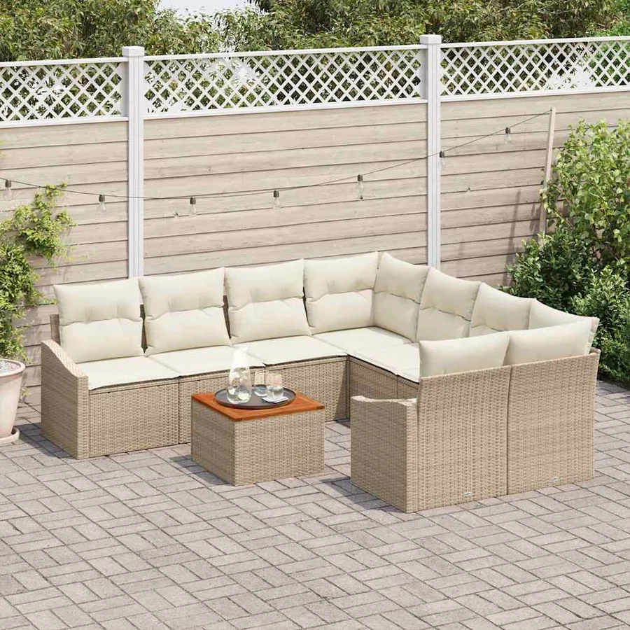 Ensemble de canapé de jardin 9 pcs Beige et crème polyrotin - 3