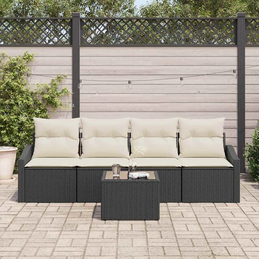 Ensemble de Canapés avec coussin 5 pcs Noir et Crème polyrotin - 3