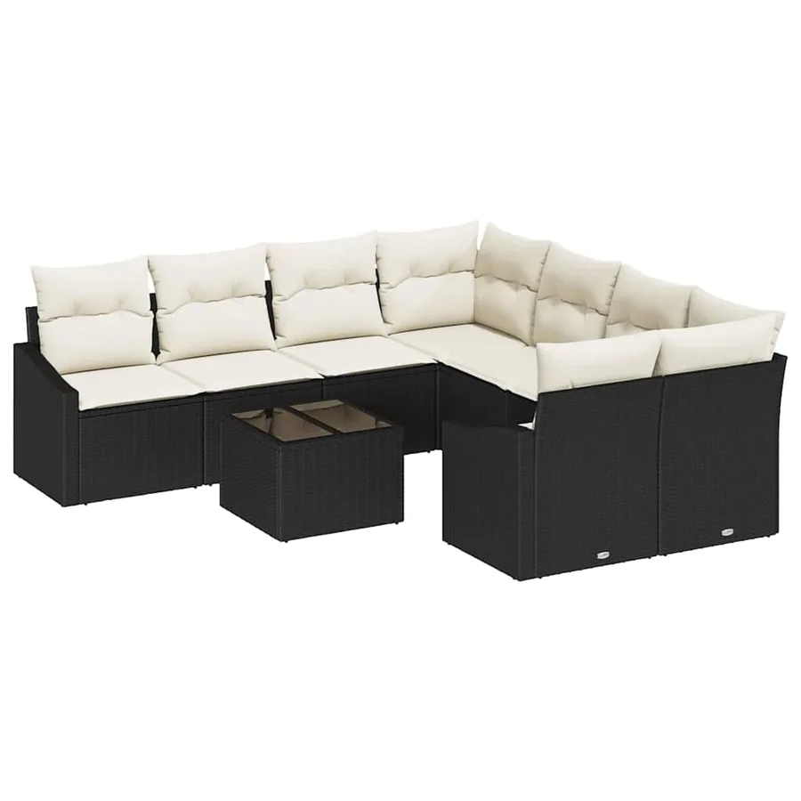 Ensemble de Canapés avec coussin 9 pcs Noir et Crème polyrotin - 2