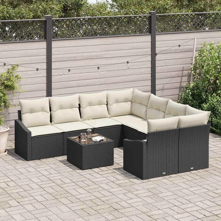 Ensemble de Canapés avec coussin 9 pcs Noir et Crème polyrotin - 3