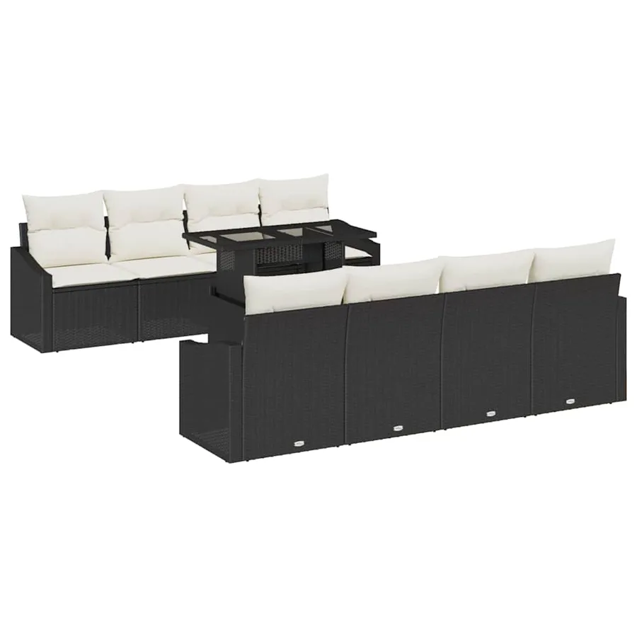 Ensemble de canapé de jardin avec coussin 9 pcs Noir polyrotin - 2