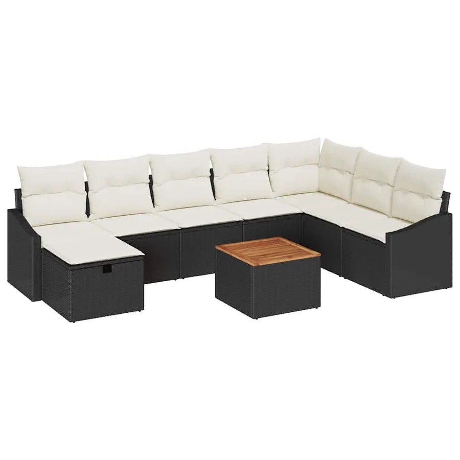 Ensemble de canapé de jardin avec coussin 9 pcs Noir Poly rotin - 2