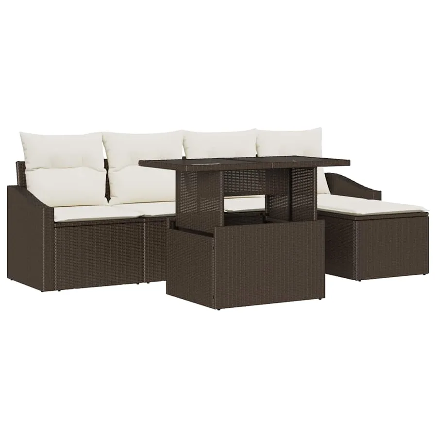 Ensemble de canapé de jardin 6 pcs Marron et Crème polyrotin - 2