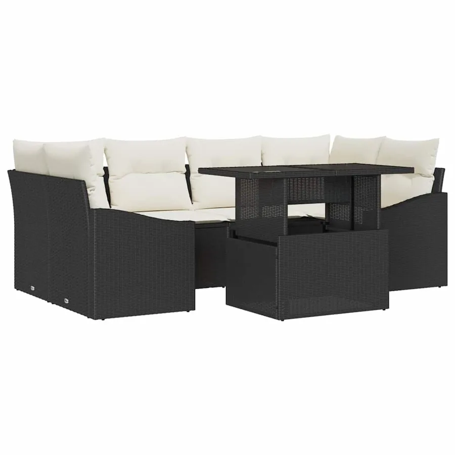 Ensemble de canapé de jardin 7 pcs Noir Poly rotin - 2