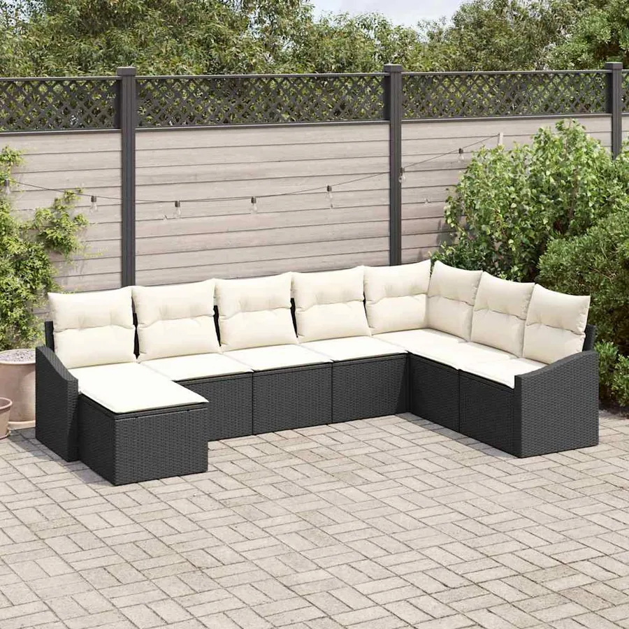 Ensemble de canapé de jardin 8 pcs Noir et Crème polyrotin