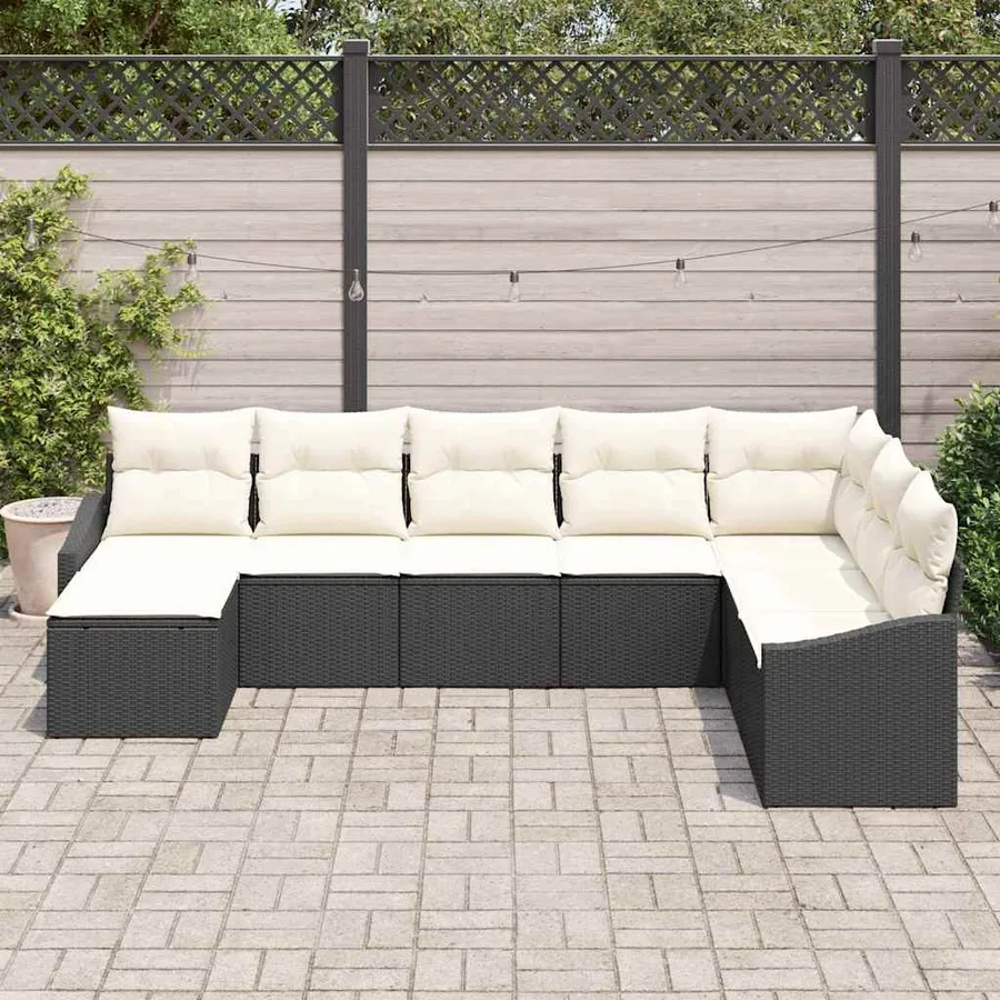 Ensemble de canapé de jardin 8 pcs Noir et Crème polyrotin - 3