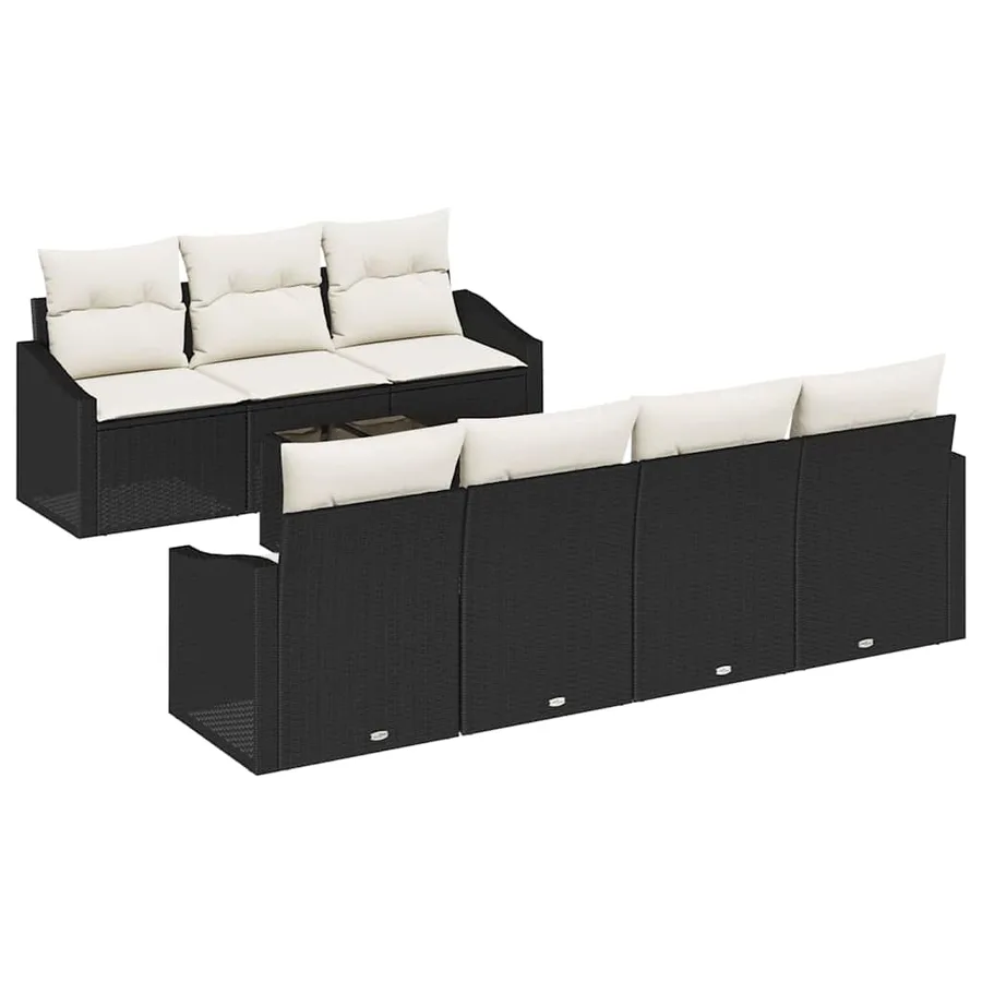 Ensemble de Canapés avec coussin 8 pcs Noir et Crème polyrotin - 2