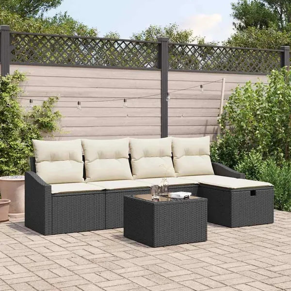 Ensemble de Canapés avec coussin 5 pcs polyrotin